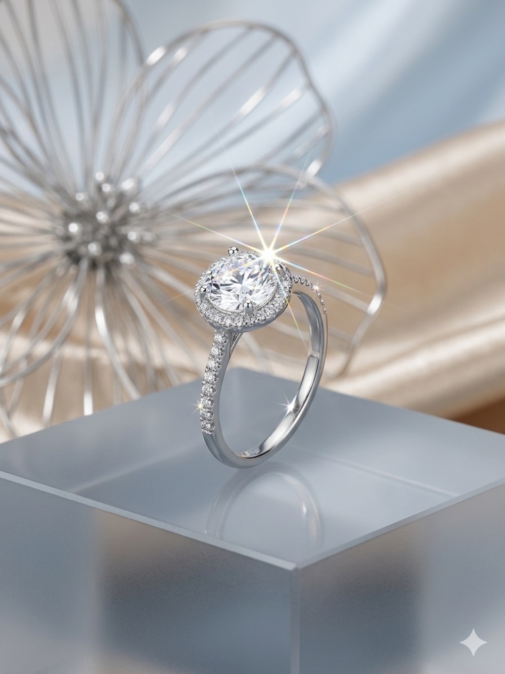 14k White Gold- Filled Round Halo Engagement Ring